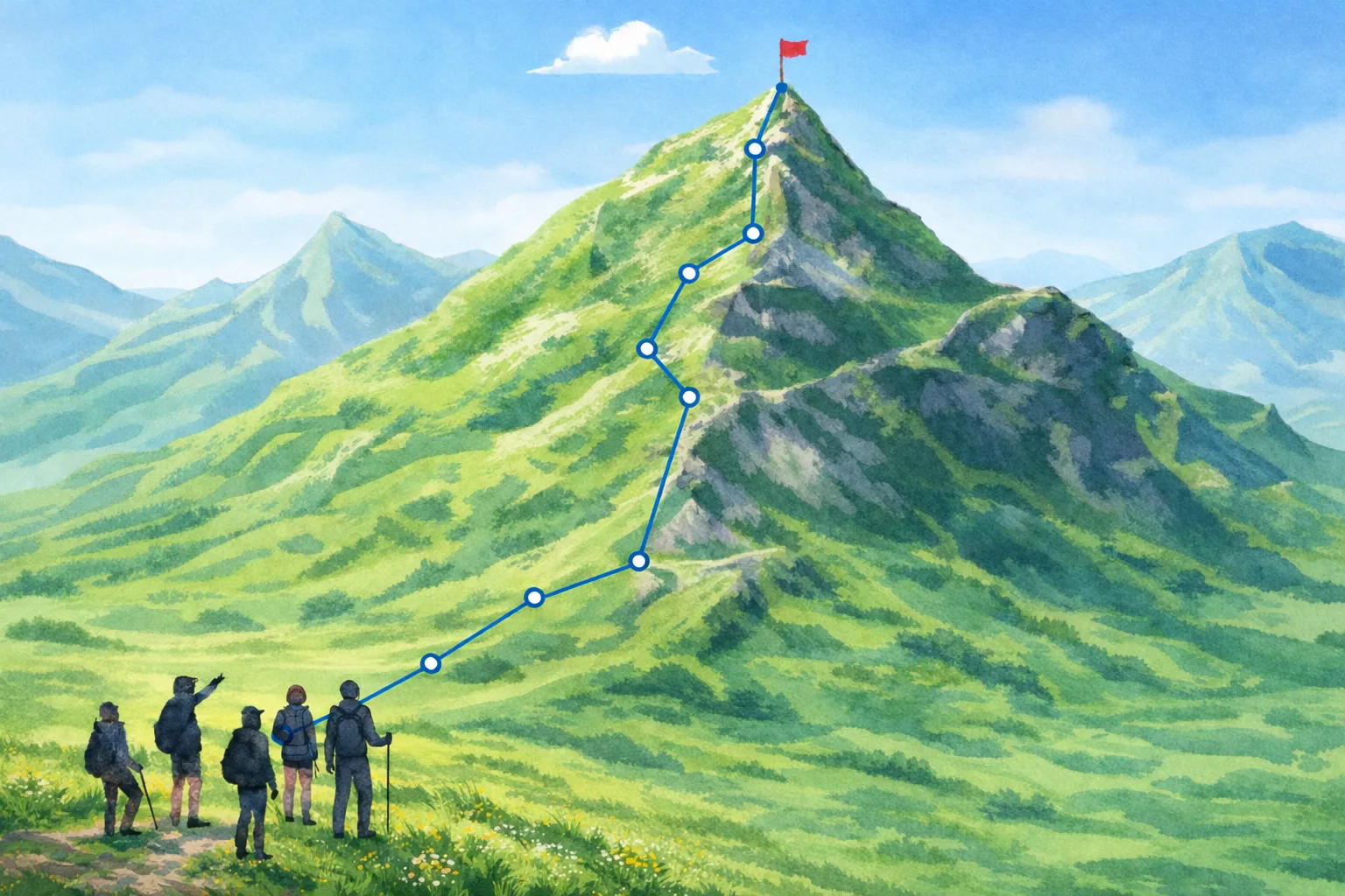 UIHike visual showing people reviewing a path with waypoints